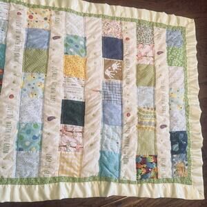 Homemade Baby Patchwork Blanket Memory Love to Watch you grow satin trim Green